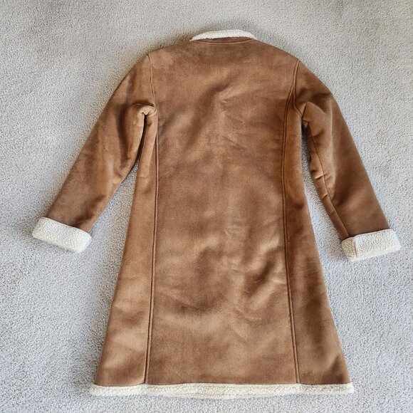 NWOT Faux Suede Sherpa-Lined Long Coat XS fits like a SM - Picture 7 of 11